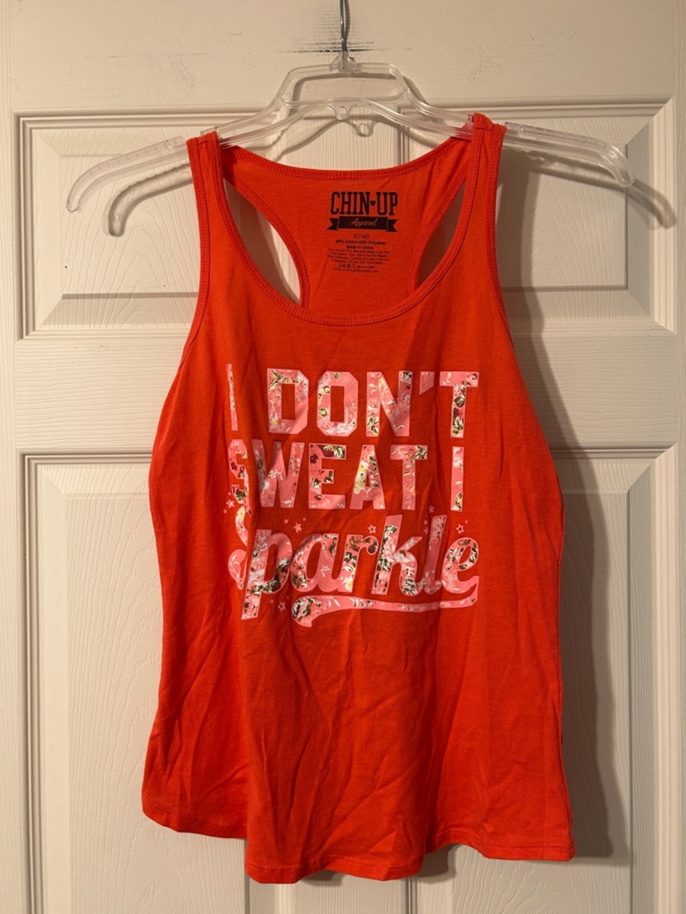 Chin Up Apparel Orange Floral 'I Don't Sweat I Sparkle' Tank